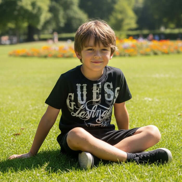 T-shirt GUESS bambino nera logo bianco 8 anni - 16 anni