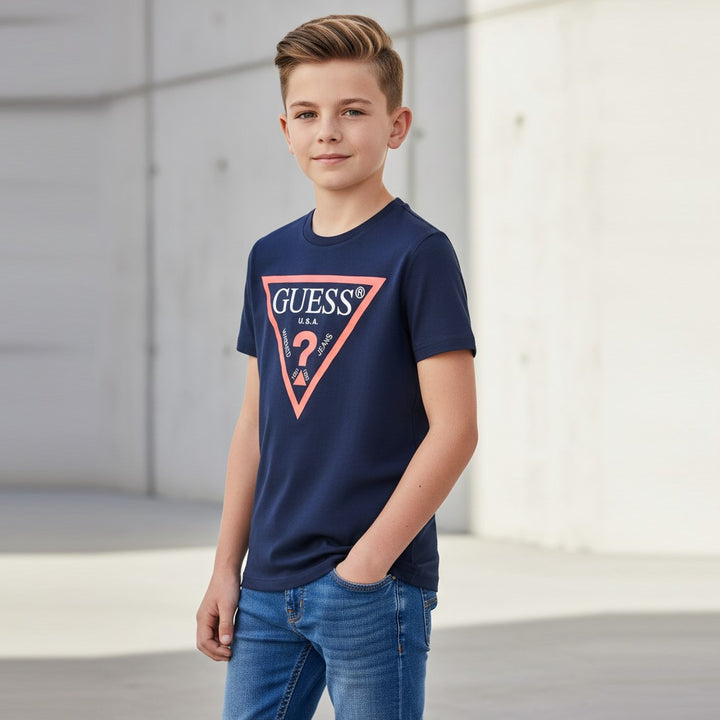 T-shirt GUESS iconica blu logo rosso 8 anni - 16 anni