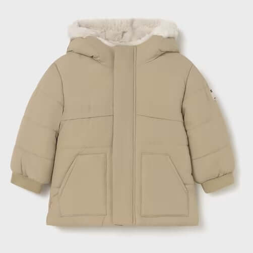 Giubbotto MAYORAL beige con ecopelliccia e orecchie al cappuccio 6 mesi - 18 mesi