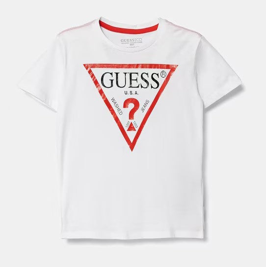 T-shirt GUESS bianca in cotone con logo unisex 2 anni - 7 anni