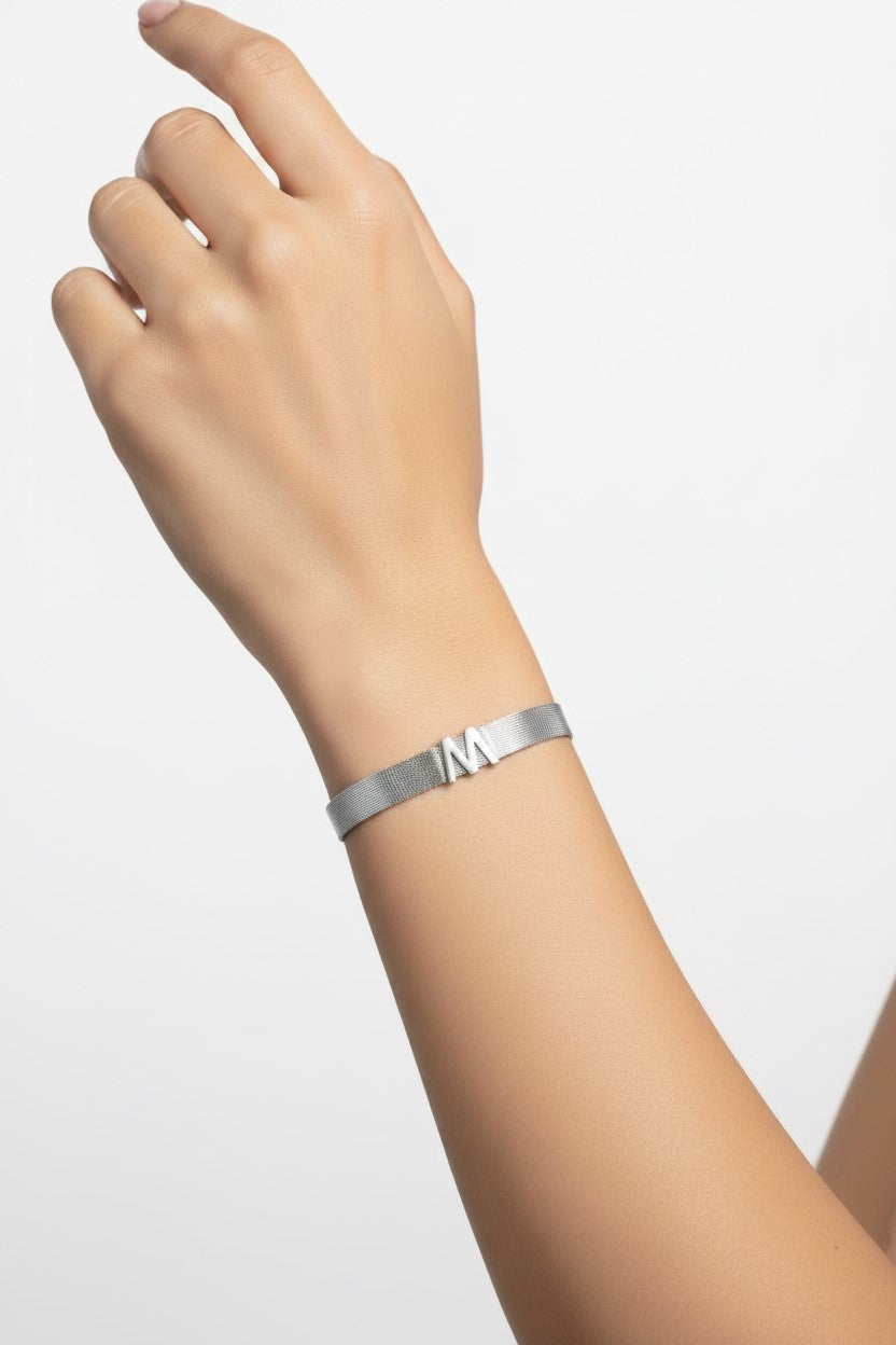 Bracelet Silver colored steel strap - CUSTOMIZE WITH YOUR INITIAL -