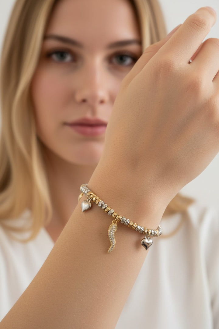 Cornetti Brazalete doble de oro y plata en acero - sin níquel