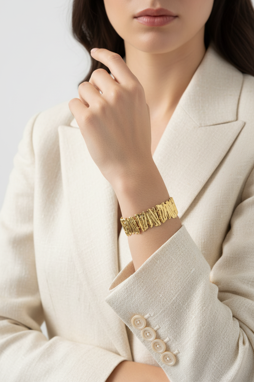 Golden bracelet on brunette model