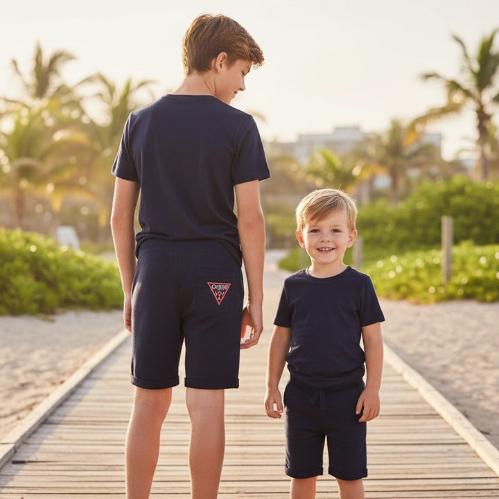 Bermuda GUESS blu in cotone garzato 2 anni - 16 anni