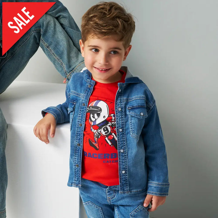 Camicia i DO in jeans per bambini con cappuccio dalla 12mesi alla 8anni Camicie