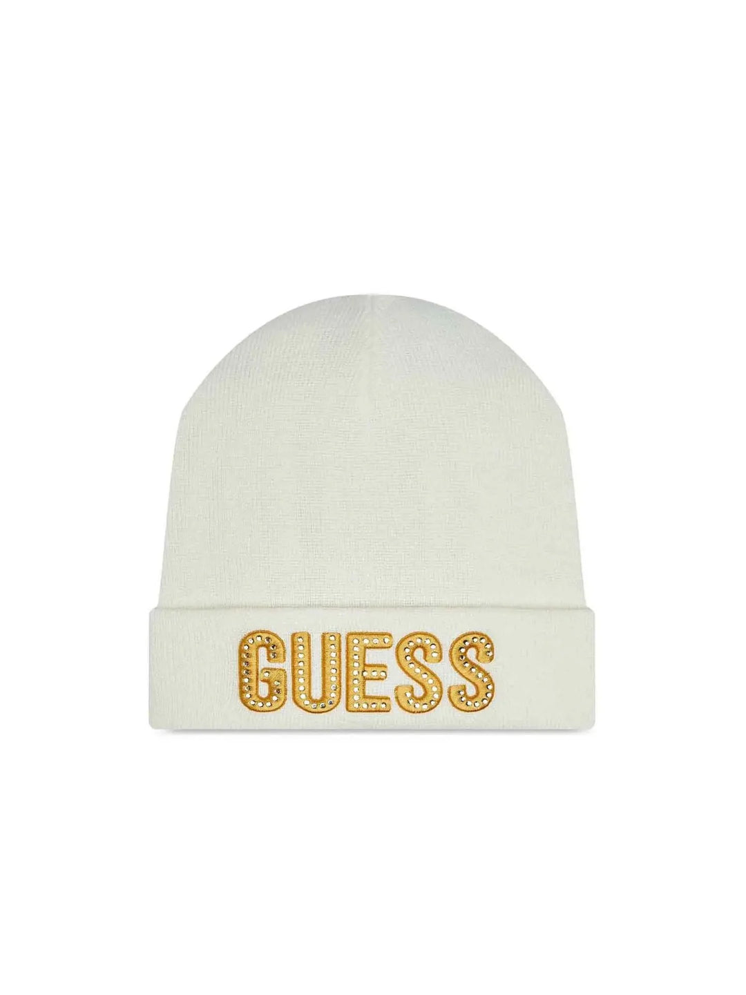 Gorro GUESS crema con logo dorado y pedrería desde la talla 2 años hasta la 16 años