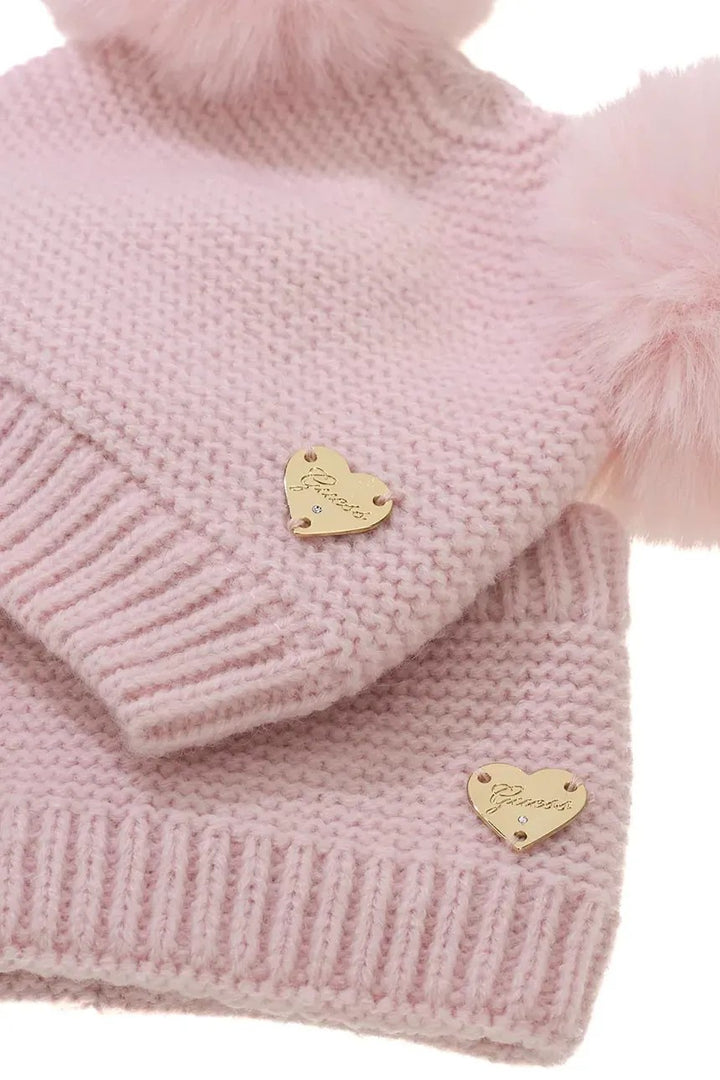 Pink GUESS hat and neck warmer with pom poms from 0/6 months to 12/24 months