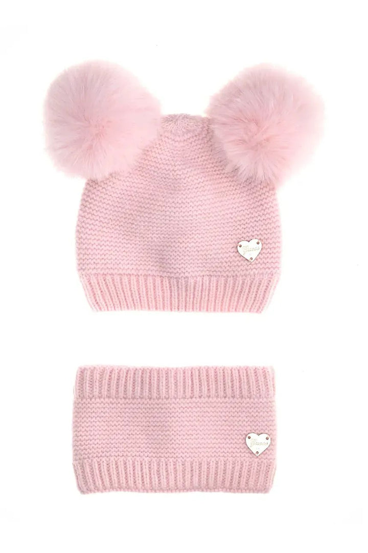 Pink GUESS hat and neck warmer with pom poms from 0/6 months to 12/24 months