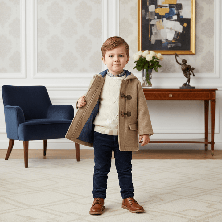 Cappotto MAYORAL taupe con alamari bambino elegante