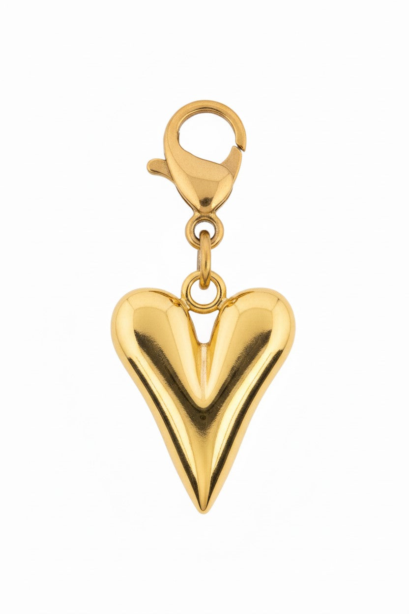 Pingente coração em aço com strass dourado - Não perde a cor - à prova d'água