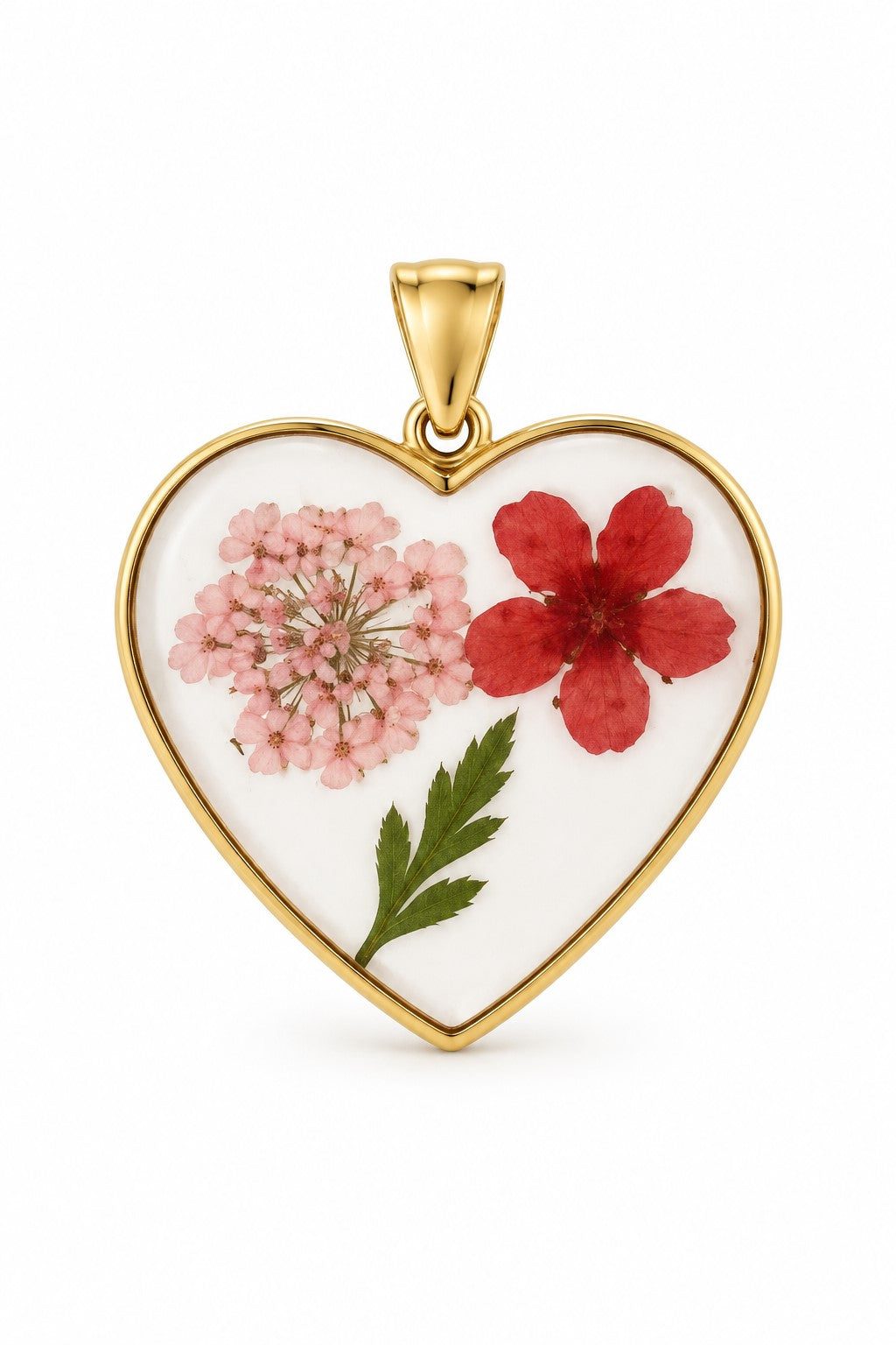 Heart-shaped pink hydrangea pendant