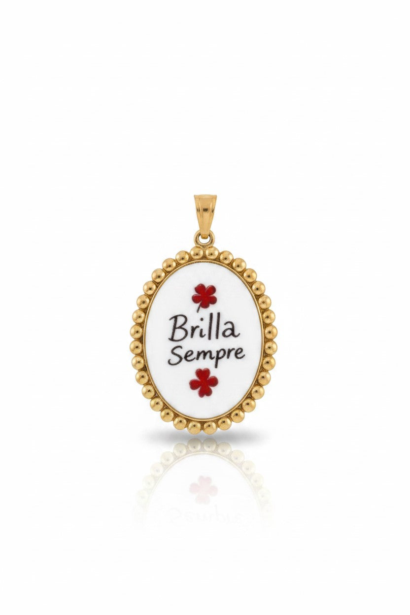 Pingente oval com frase - Always Shine - Vintage em aço inoxidável impermeável