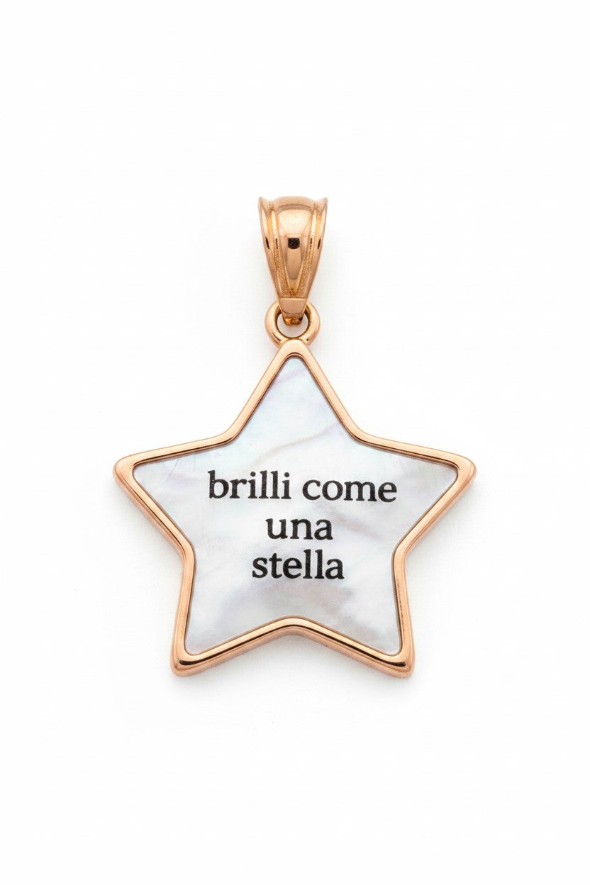 Colgante en forma de estrella con frase - Brilla como una estrella - en acero inoxidable resistente al agua