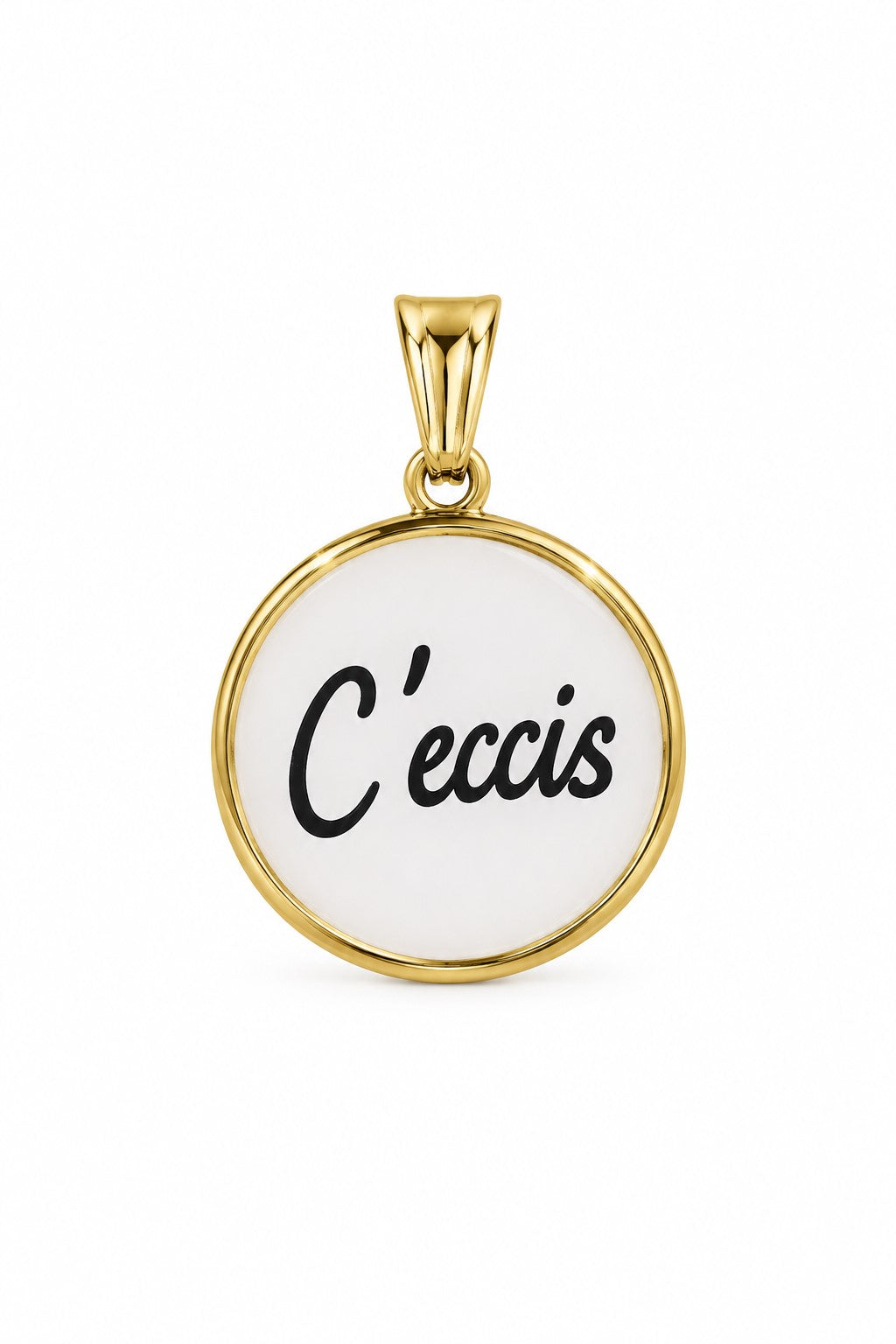Ciondolo con frase - C'eccis - modo di dire napoletano che intende - Non mi Scocciare - in acciaio inossidabile - waterproof - nichel free