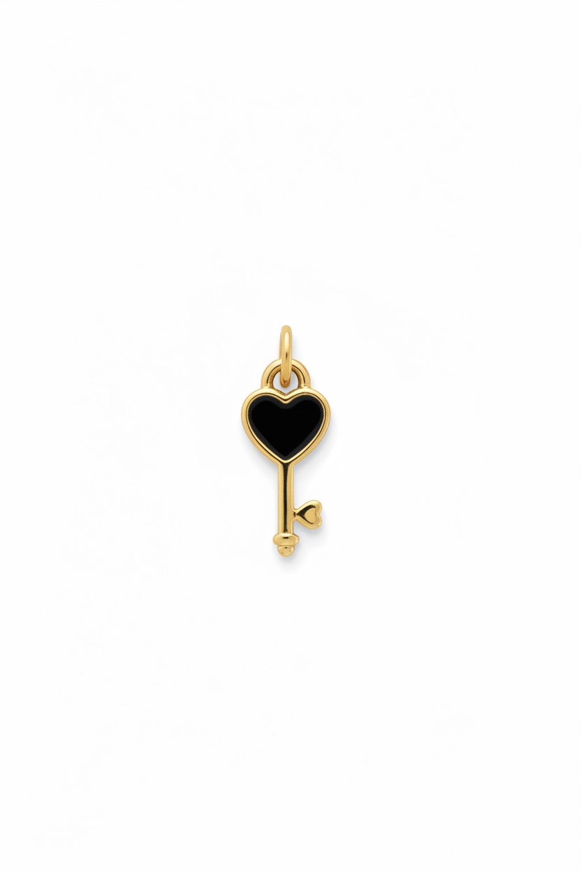 Gold-coloured Black Heart Key Pendant