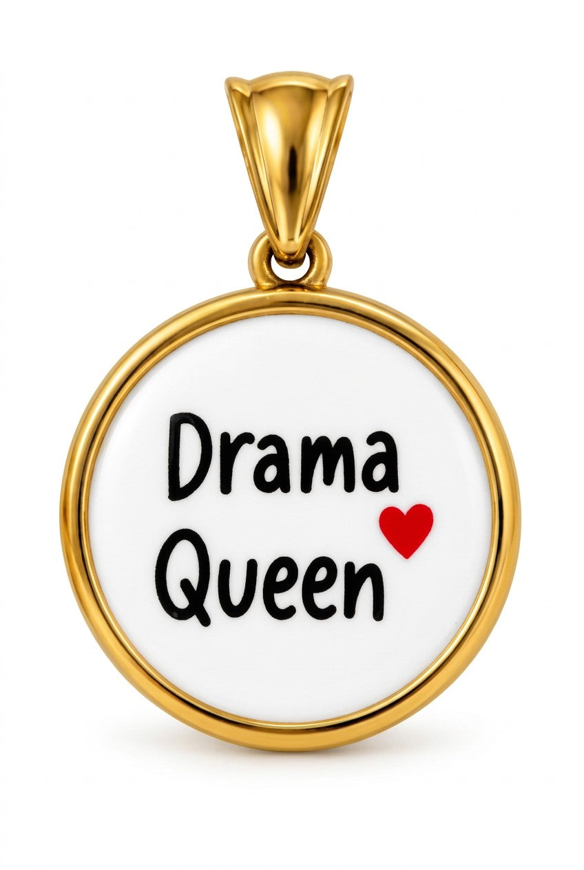 Pingente com frase - Drama Queen - em aço inoxidável - à prova d'água - sem níquel