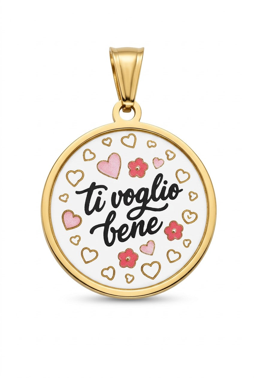 Ciondolo con frase - Ti voglio bene - in acciaio inossidabile - waterproof - nichel free