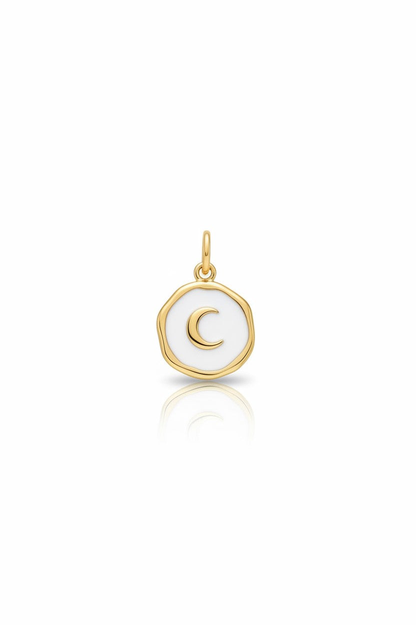 Moon pendant with white base and gold-coloured steel bezel