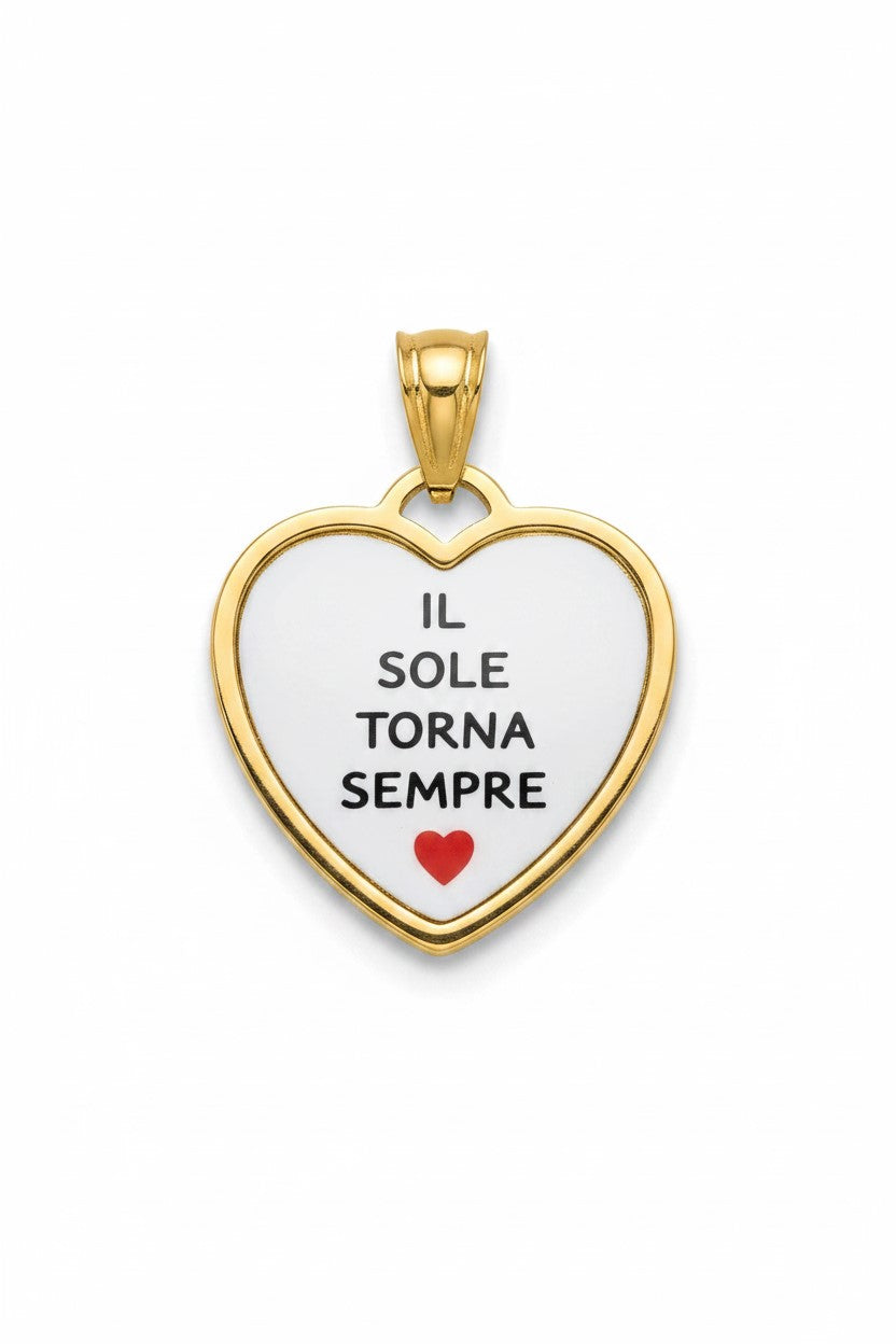 Pingente em forma de coração com frase - O Sol Sempre Volta - em aço inoxidável impermeável