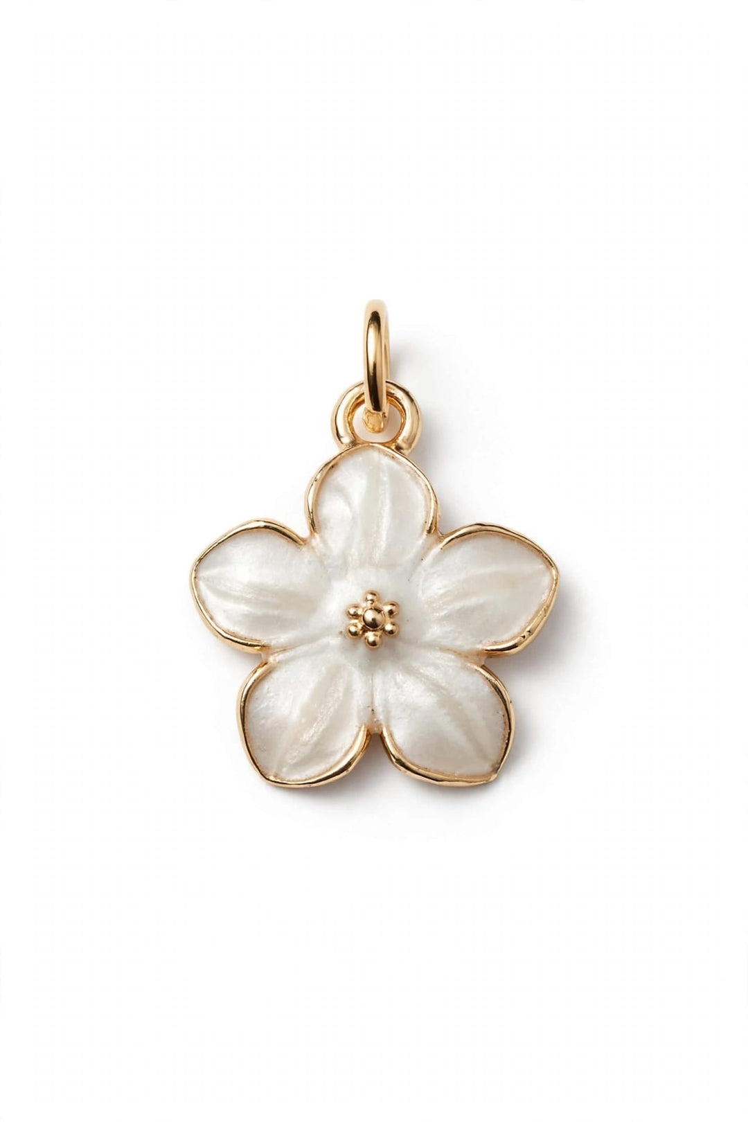 Pingente flor de cerejeira branca e dourada