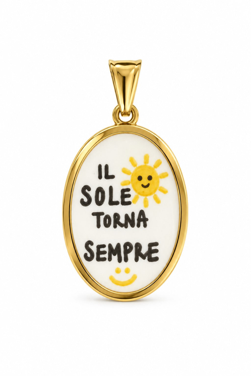 Ciondolo a forma con frase - Il Sole Torna Sempre - in acciaio inossidabile waterproof