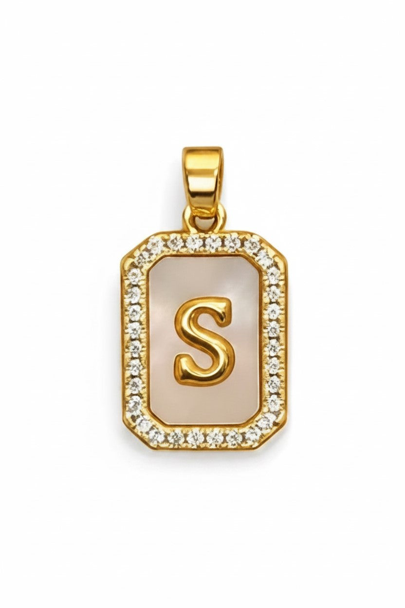 Pendant with Initial in mother-of-pearl gold-colored steel and zircons - CHOOSE YOUR INITIAL -