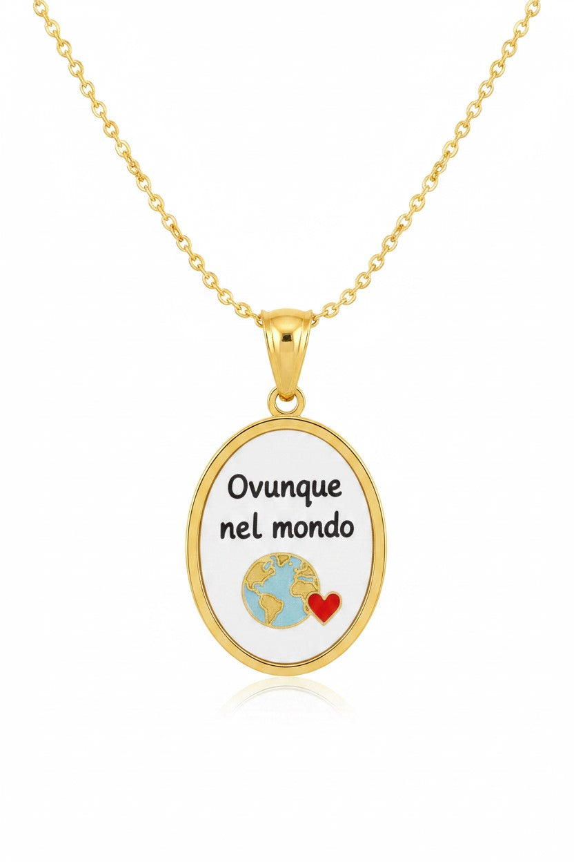 Pendente com frase - Everywhere in the World - em aço inoxidável à prova de água