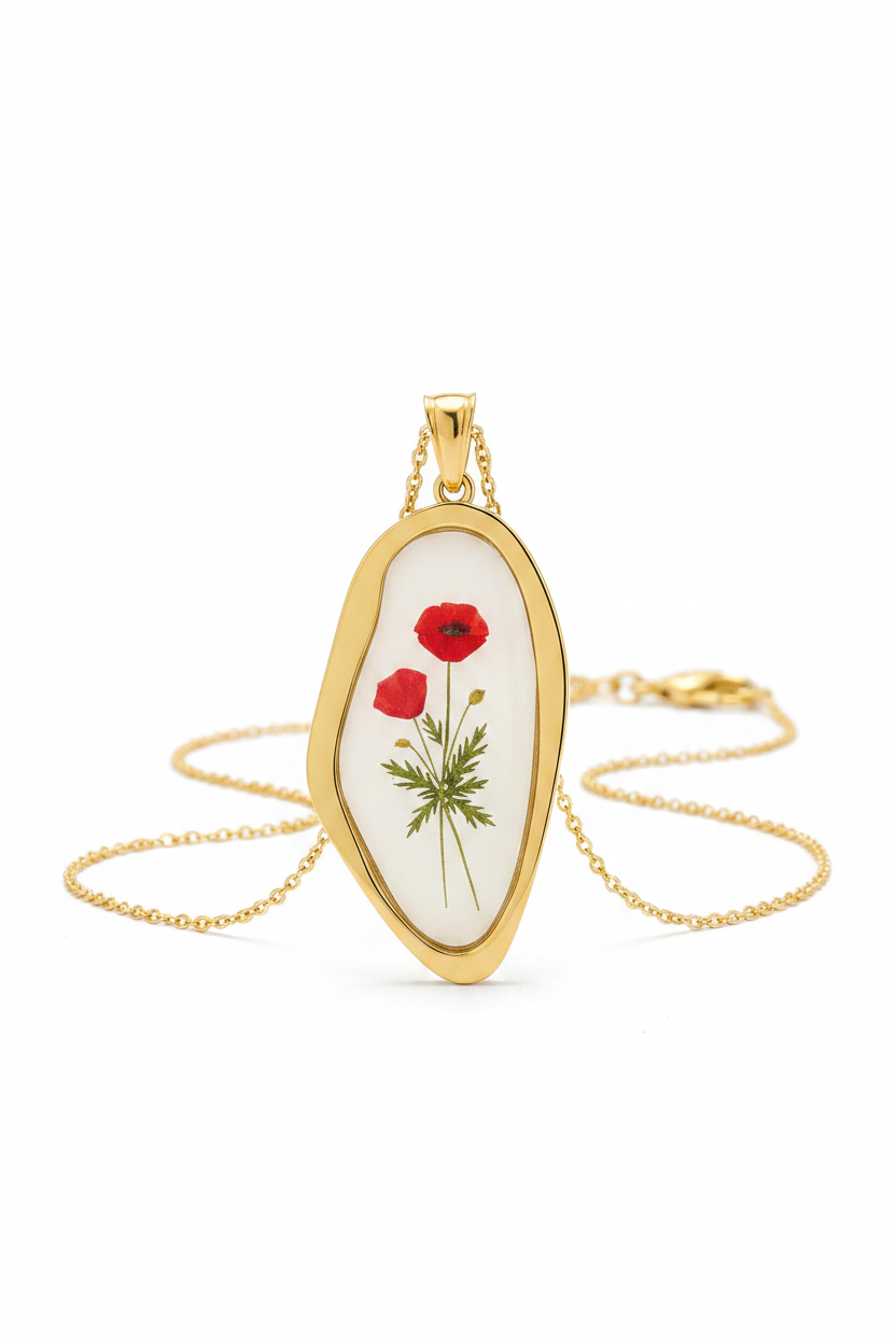 Pingente Vintage Flower Poppy em aço inoxidável dourado à prova d'água