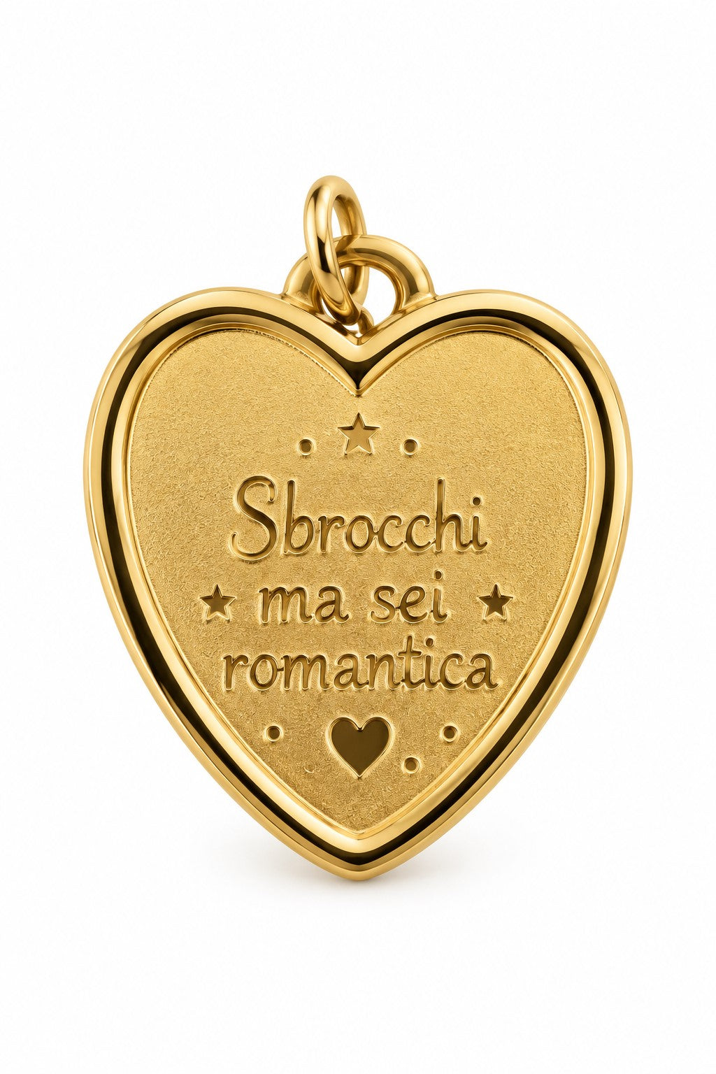 Heart pendant with phrase - Sbrocchi ma sei Romantica - in steel - nickel free