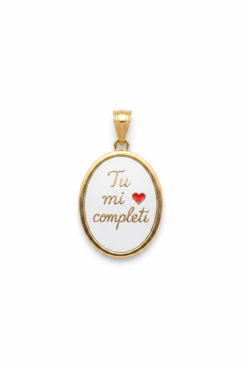 Ciondolo con frase - Tu mi Completi - in acciaio inossidabile water-proof
