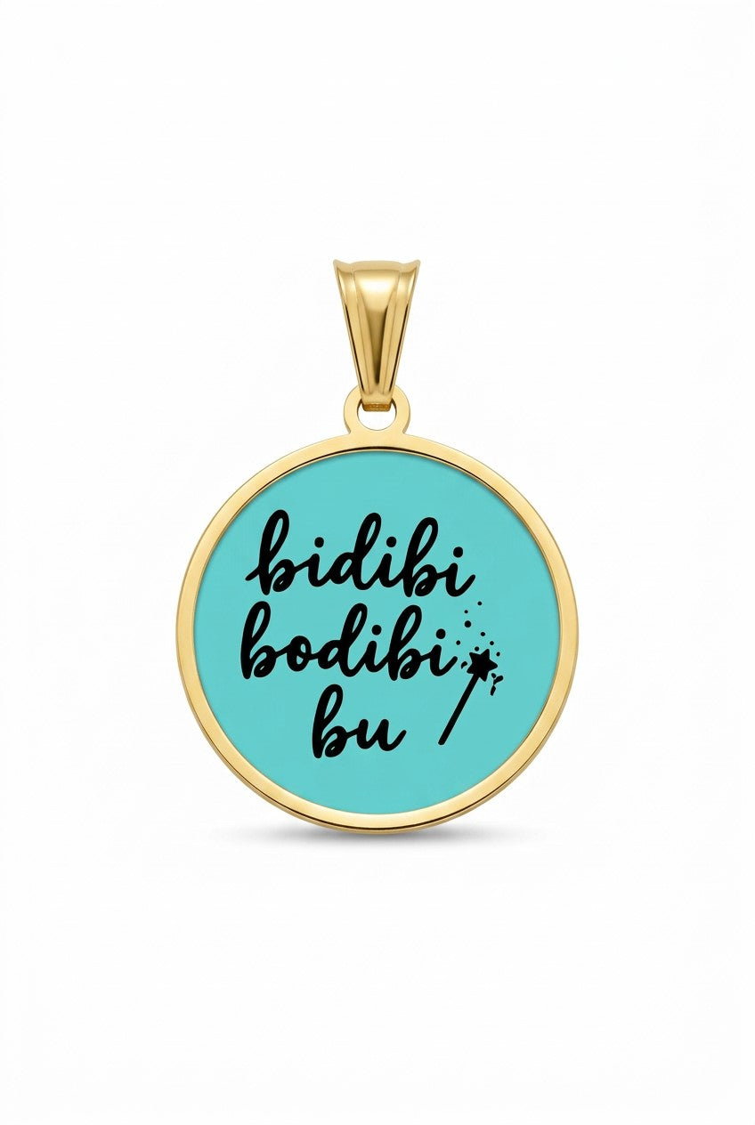 Pendant with phrase - Bidibi bodibi bu - in stainless steel - waterproof - nickel free