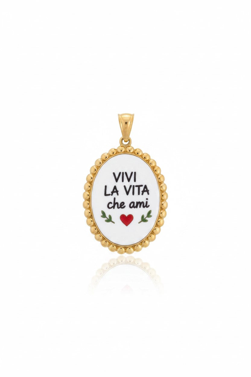 Pingente com frase - VIVA A VIDA que você ama - em aço inoxidável impermeável