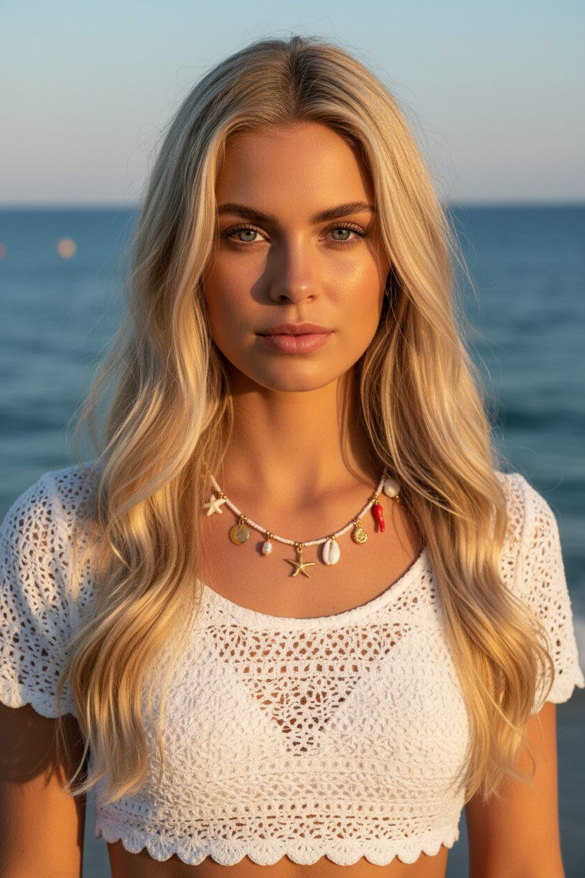 Collana Tenerife con perline Bianche e charms waterproof