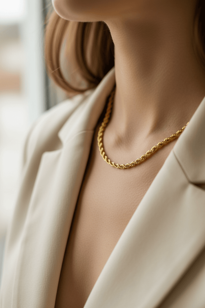Collana catena intrecciata macro close-up