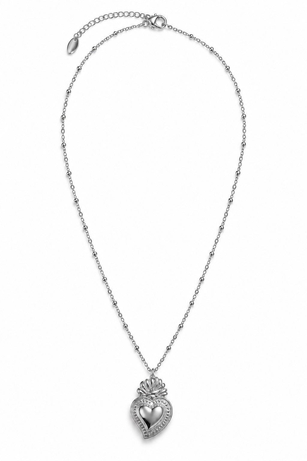 Collana Cuore Sacro color argento - in Acciaio - Waterproof - Nichel free