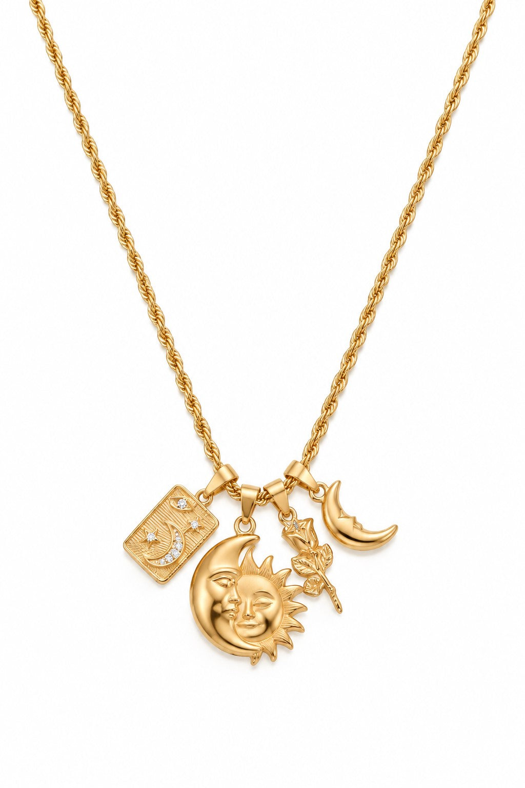 Collana con ciondoli Sole e Luna - in acciaio inossidabile - nichel free -  non perde colore