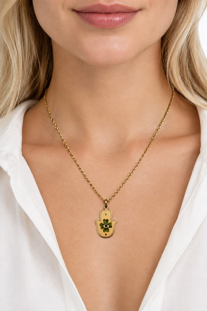 Hand of Fatima lucky charm necklace in steel - does not lose color - nickel free