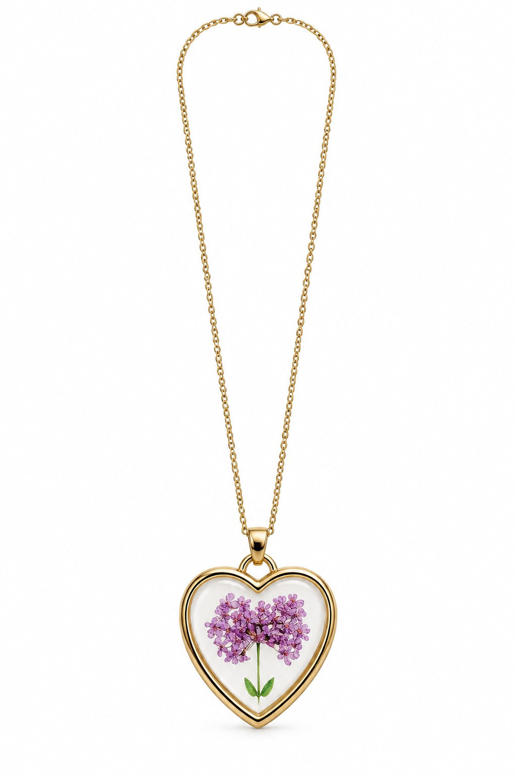 Collana con ciondolo a forma di cuore con ortensie in acciaio inosidabile - waterproof - nichel free