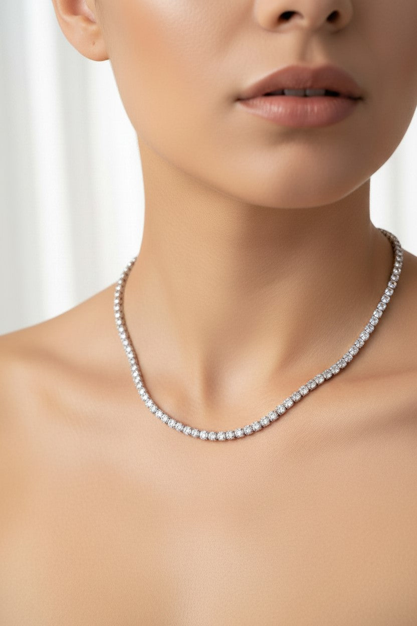Tennis necklace Silver color with transparent zircons in stainless steel - waterproof jewellery
