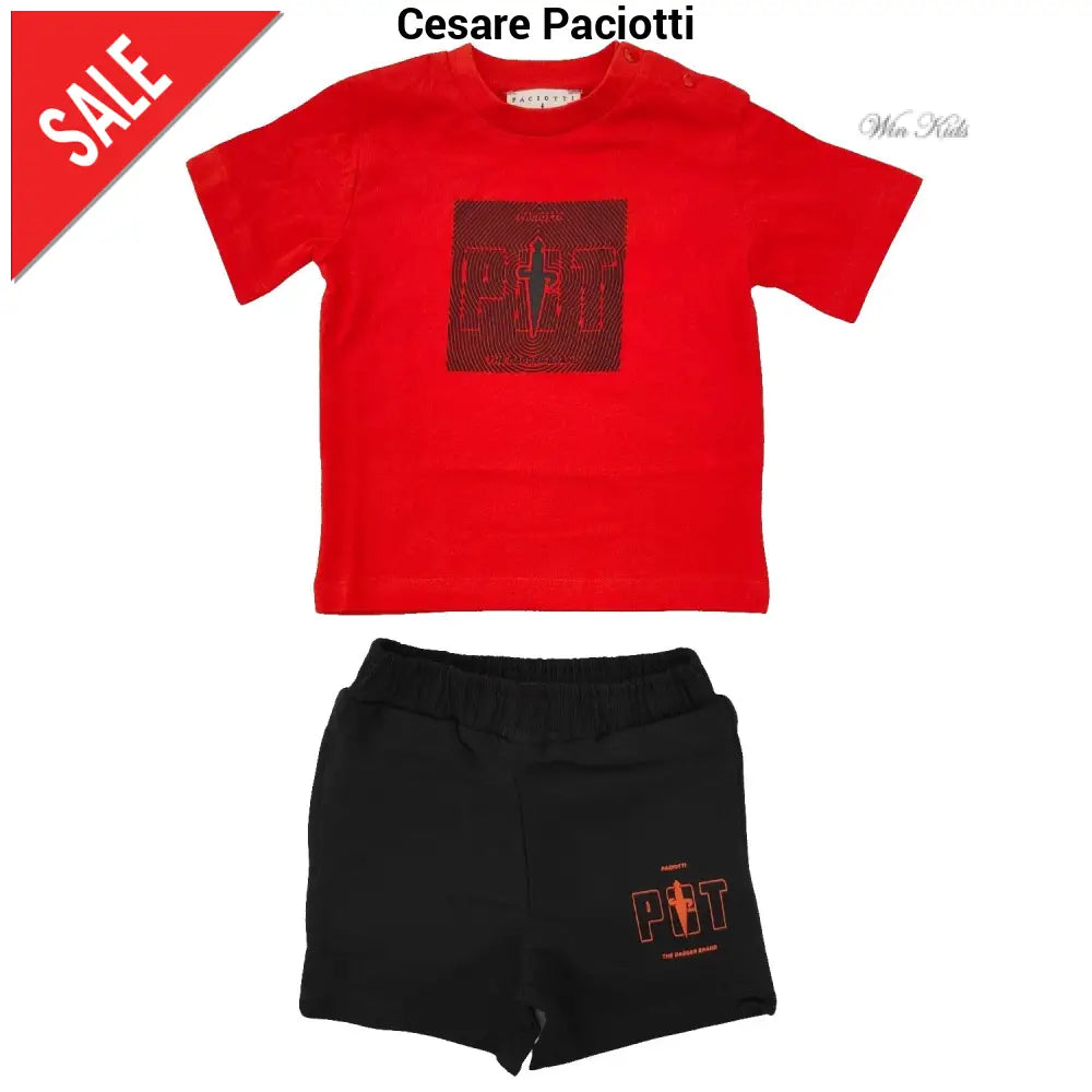 Completo CESARE PACIOTTI baby kids e junior t-shirt rossa e bermuda nero 6 mesi - 16 anni Completi