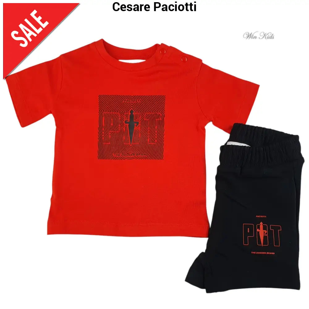Completo CESARE PACIOTTI baby kids e junior t-shirt rossa e bermuda nero 6 mesi - 16 anni Completi