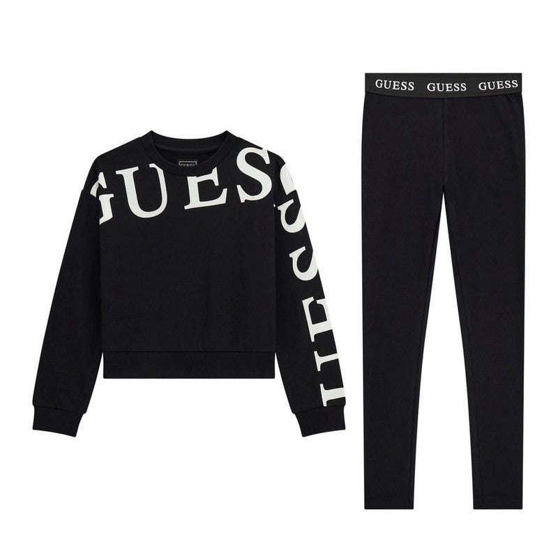 GUESS black sweatshirt and leggings set with white logo from size 8 years to 16 years