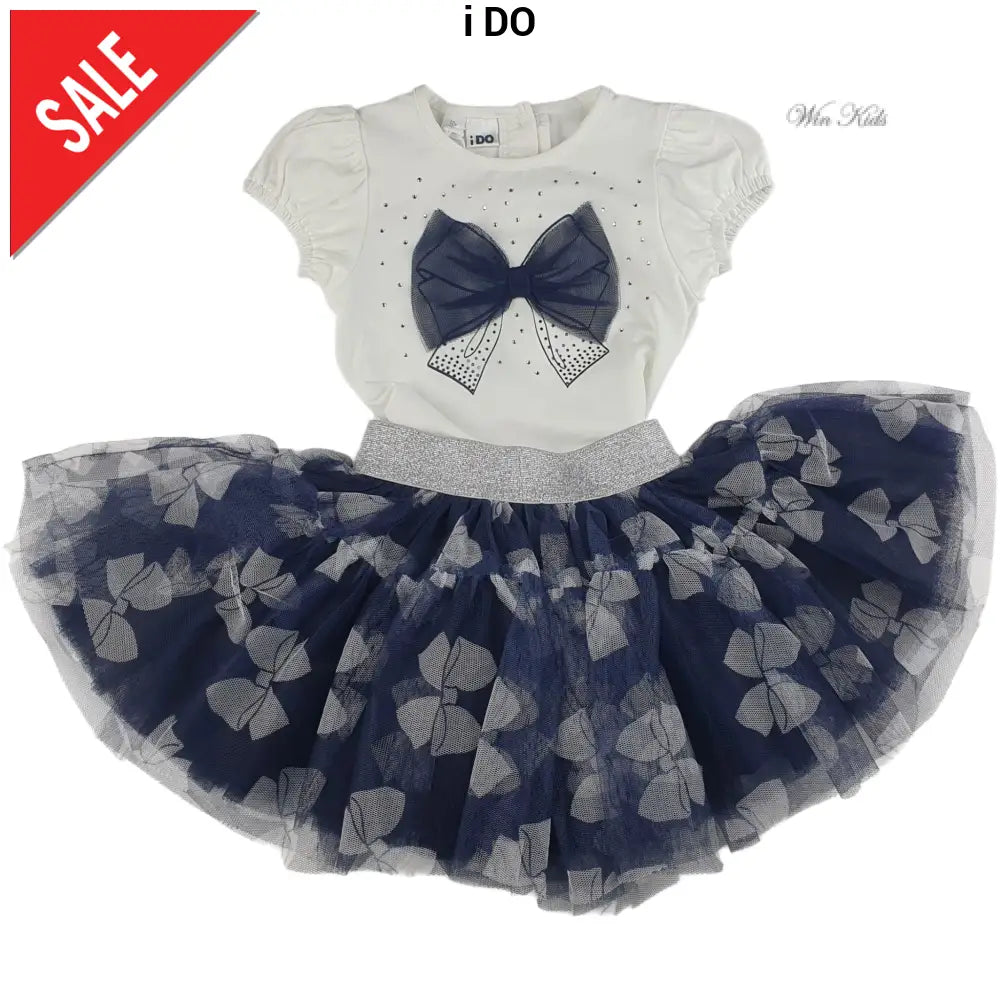 Camiseta e saia i DO menina completa com laços brancos e azuis 12 meses - 8 anos Completo