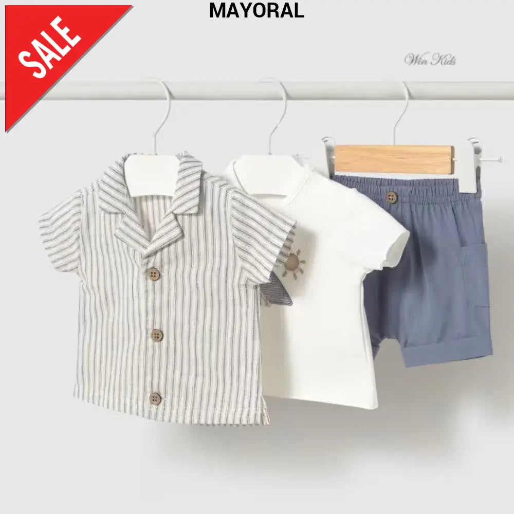 Completo MAYORAL 3 pezzi camicia t-shirt e bermuda 1 mese - 18 mesi Completi