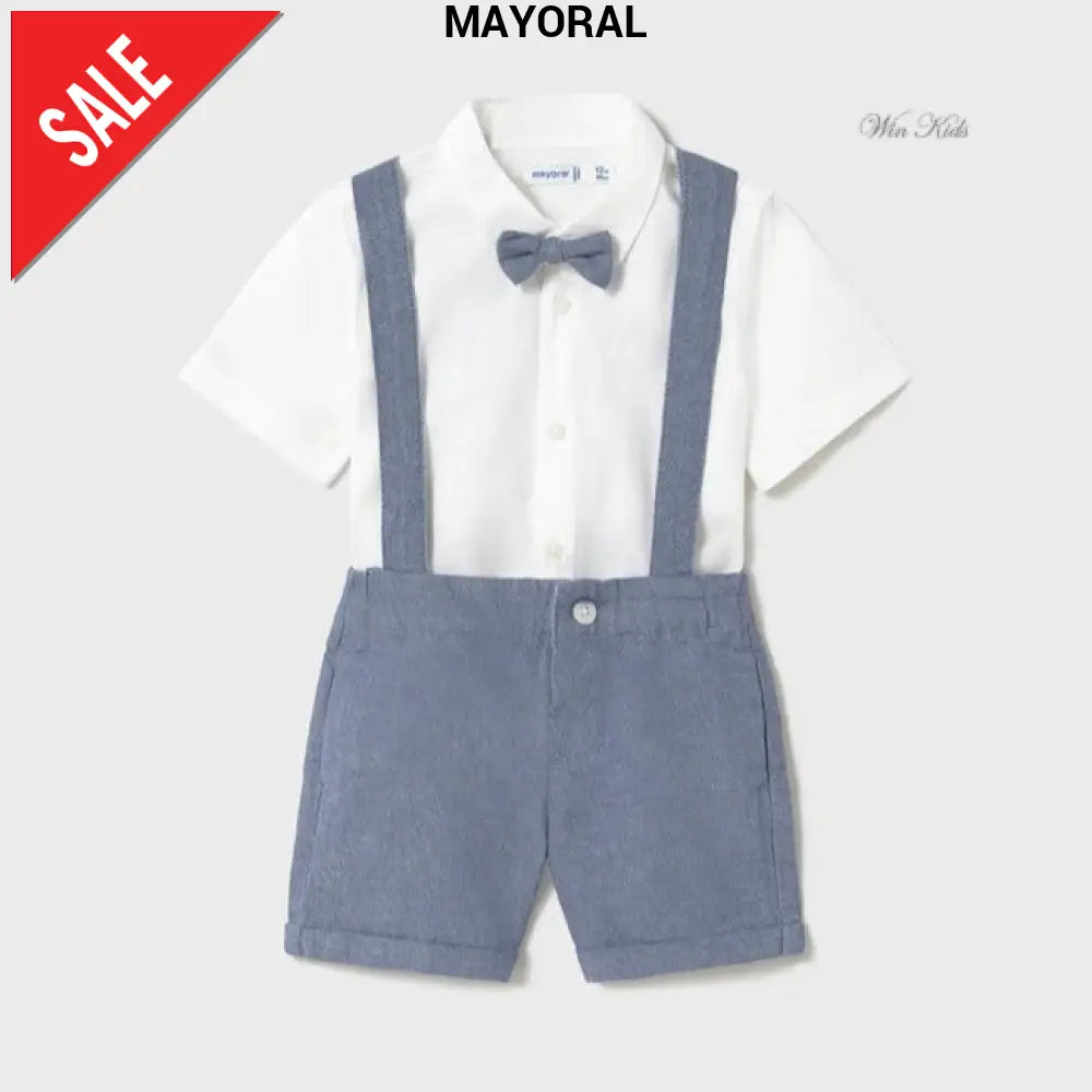 Completo MAYORAL bermuda con bretelle camicia e papillon 6 mesi - 4 anni Completi