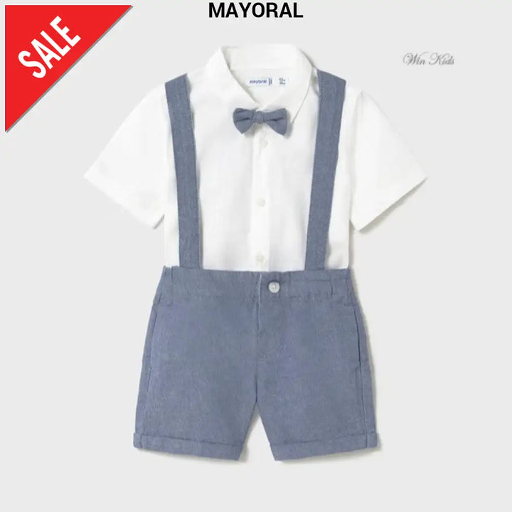 Completo MAYORAL bermuda con bretelle camicia e papillon 6 mesi - 4 anni Completi
