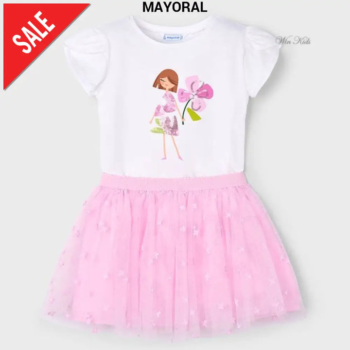 Completo MAYORAL bianco rosa t-shirt e gonna 2 anni - 10 anni Completi