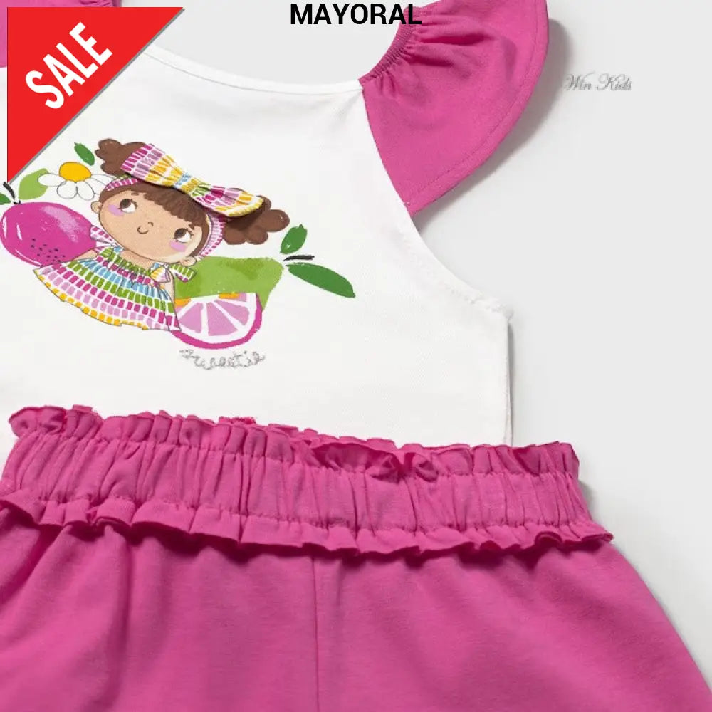 Completo MAYORAL canotta e pantaloncino bianco fuxia 6 mesi - 4 anni Completi