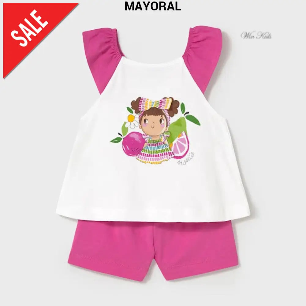 Completo MAYORAL canotta e pantaloncino bianco fuxia 6 mesi - 4 anni Completi