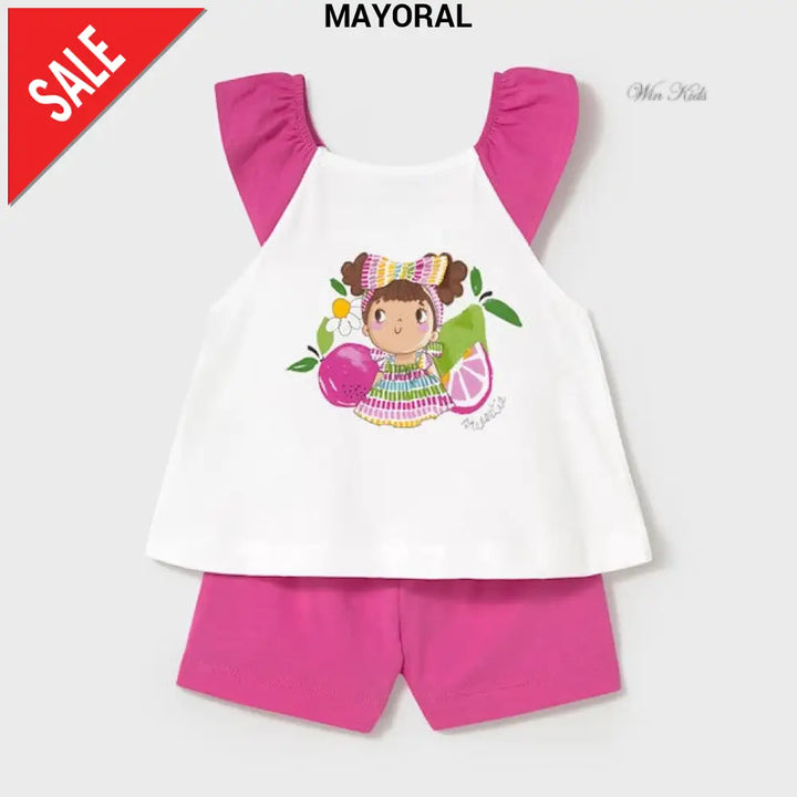 Completo MAYORAL canotta e pantaloncino bianco fuxia 6 mesi - 4 anni Completi